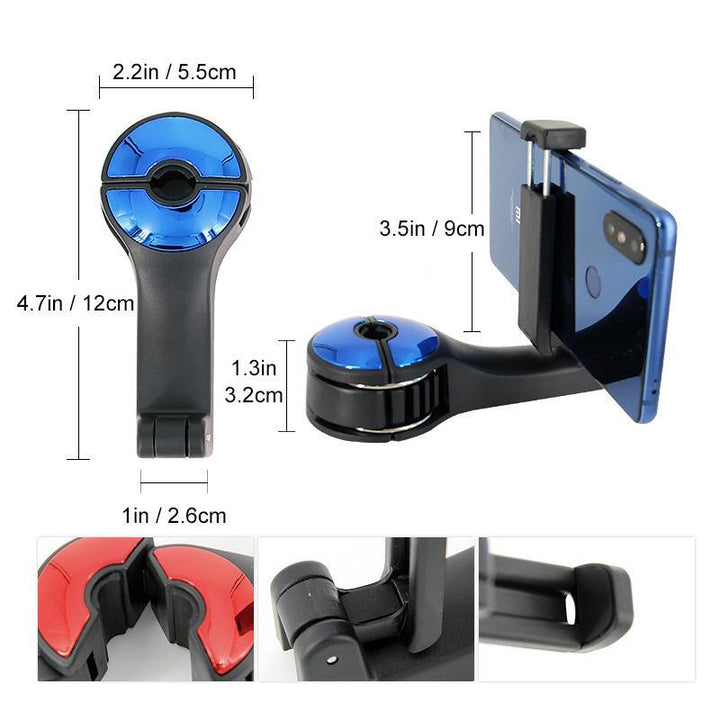 Black car accessory hook attaches to headrest, versatile for bags & groceries, 360° rotation