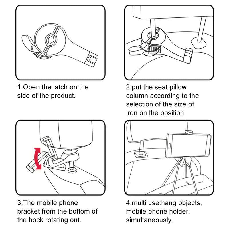 Car tidy headrest hook for purses & essentials, space-saving design, 360-degree rotation