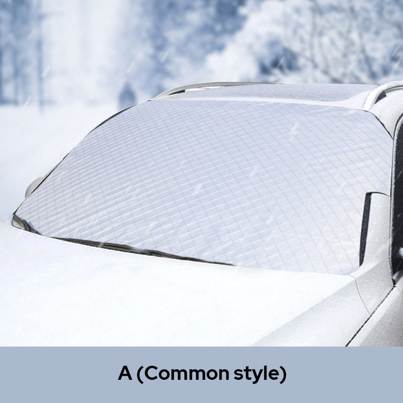 Snow cover for car windshield, durable waterproof material close-up