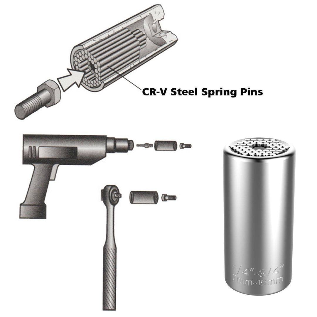 Universal Grip Socket, a compact and sturdy hand tool made from stainless steel for lasting performance.