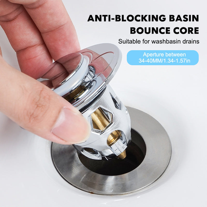 Universal Pop-Up Sink Drain Stopper, chrome finish, for bathroom & kitchen sinks, anti-clog filter