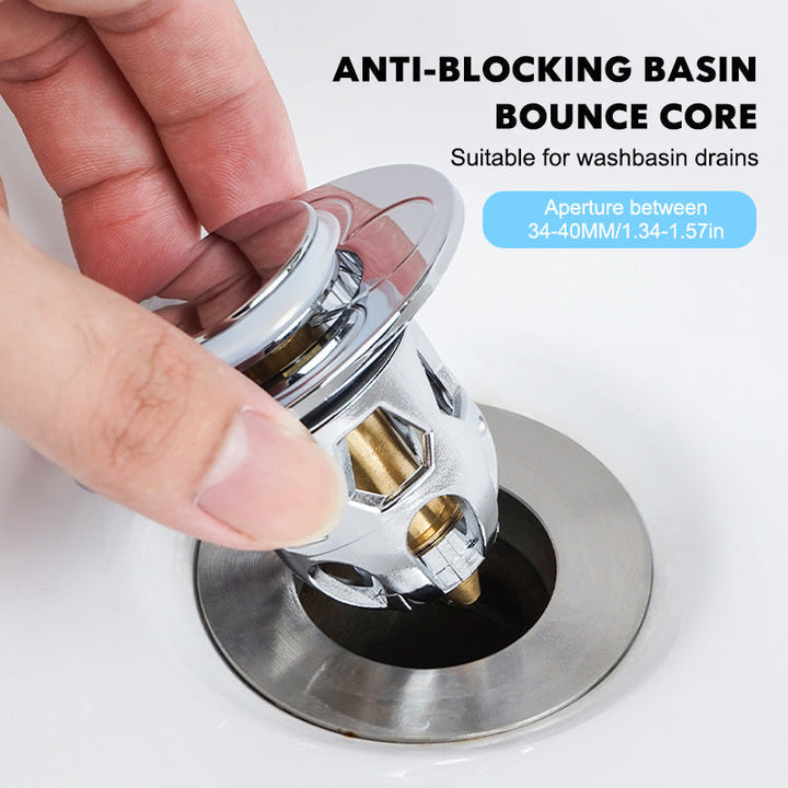Universal Pop-Up Sink Drain Stopper, chrome finish, for bathroom & kitchen sinks, anti-clog filter