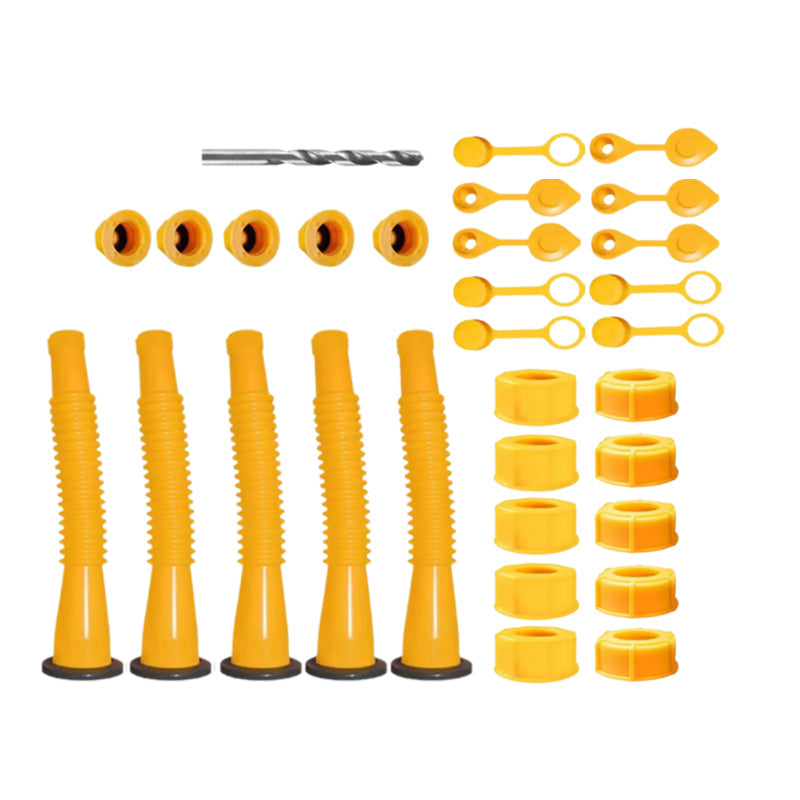Replacement gas can spout, flexible nozzle for anti-spill fueling of outdoor power tools.