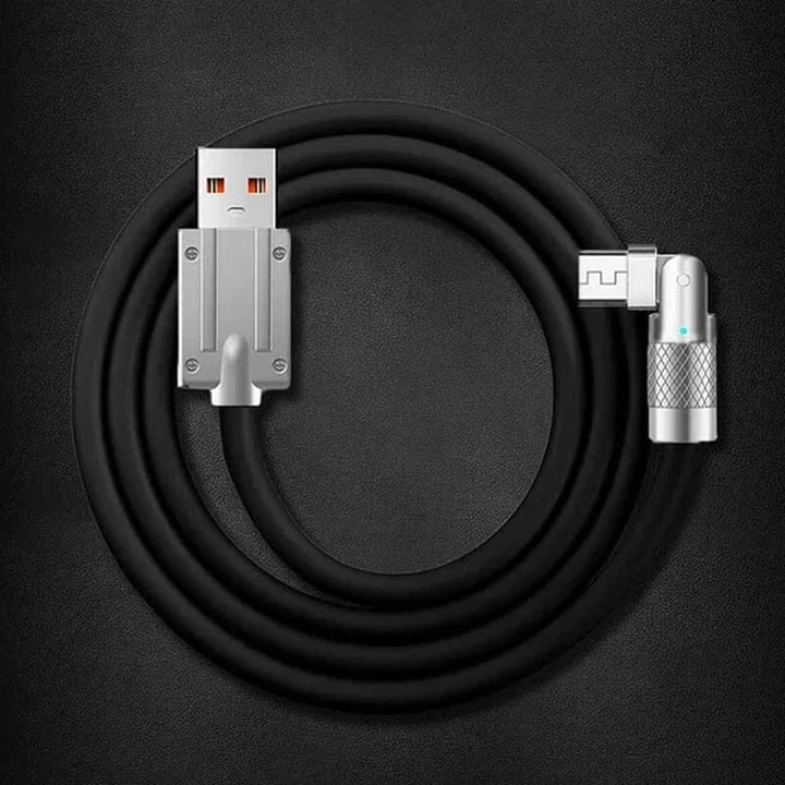 High-speed universal fast charge USB cable with rotating tips for efficient charging.
