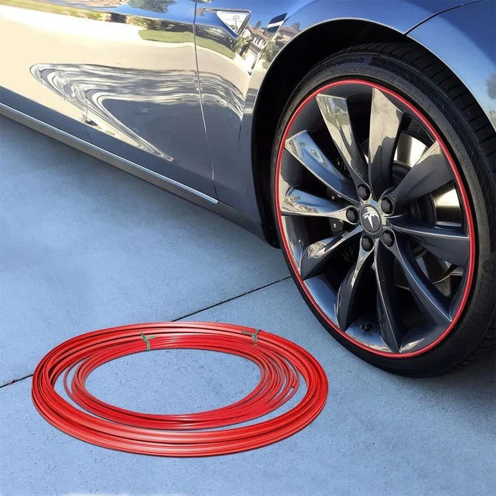 Stylish rimguard car accessory provides wheel edge protection & autostyling.