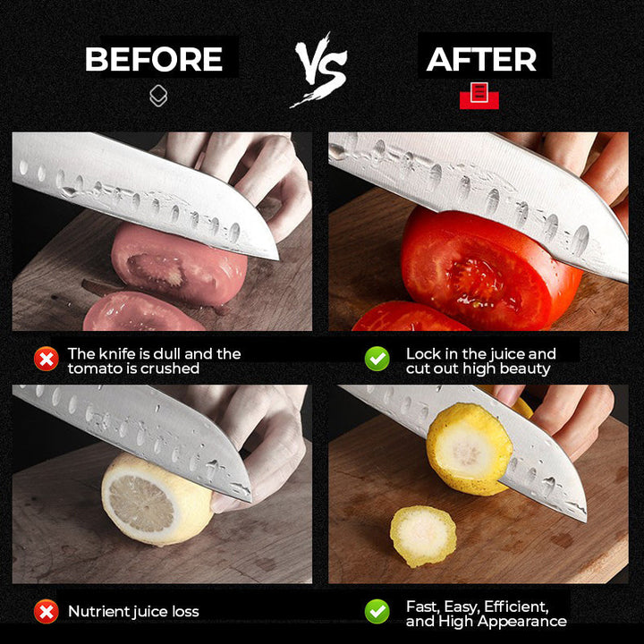 User sharpening a kitchen knife with a USB electric sharpener, showcasing ease of use