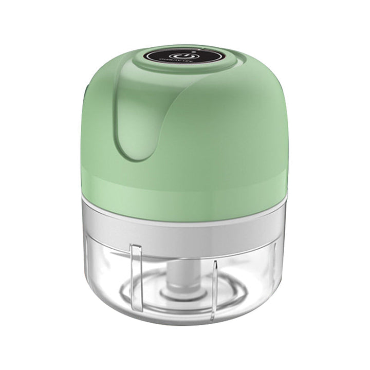Close-up of the sharp blades inside the USB rechargeable mini electric food chopper.