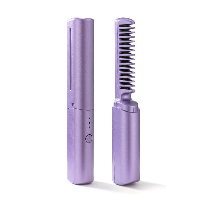 Mini portable hair straightener comb with USB charging function, perfect for quick and easy styling.