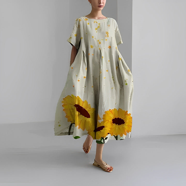 Versatile vibrant floral long dress for women, great for vacation or everyday fashion.