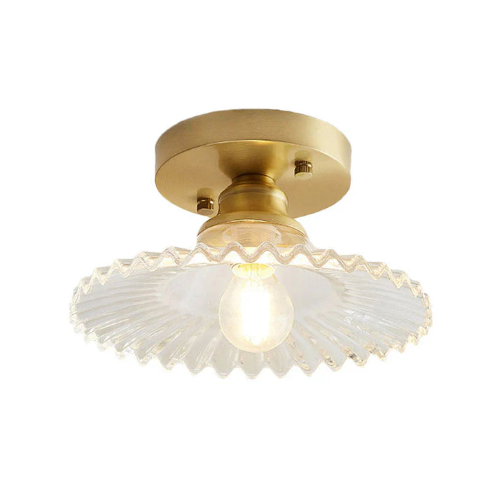 Vintage-inspired semi-flush ceiling lamp with ribbed green glass shade, ideal for classic or modern interiors.