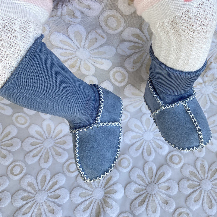 Warm fleece lined baby sock shoes, perfect for indoor and outdoor wear