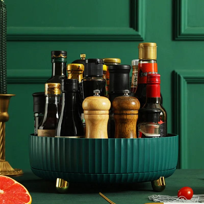 Detail of the smooth spinning mechanism of the rotating storage rack for kitchen organization