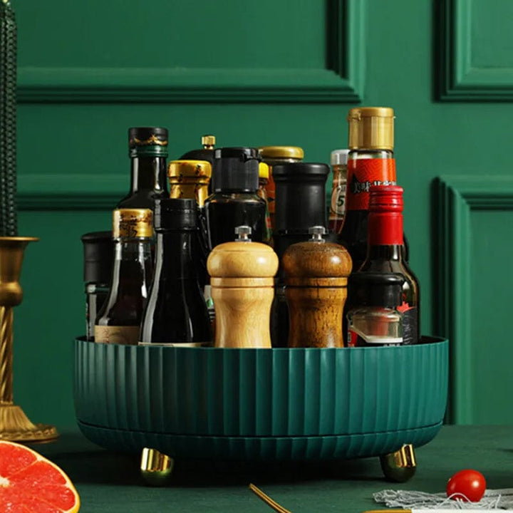 Detail of the smooth spinning mechanism of the rotating storage rack for kitchen organization