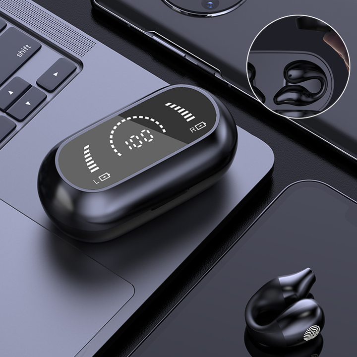 Tech gift: Wireless ear clip bone conduction headphones, an ideal present for audio lovers.