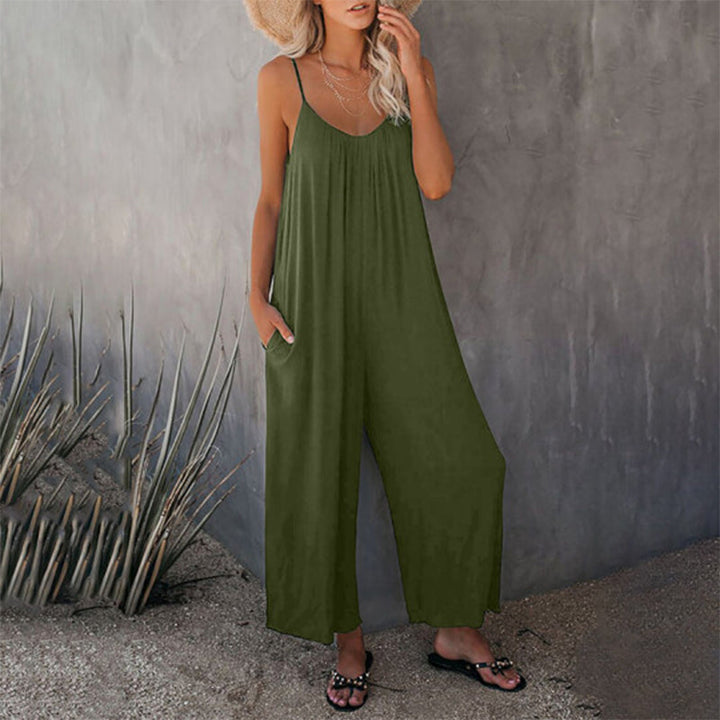Stylish women's romper, demonstrating the loose silhouette & soft fabric ideal for warm weather