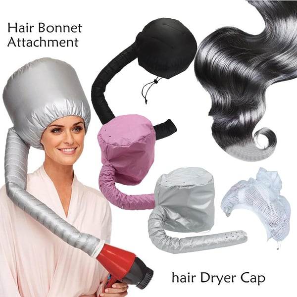 Woman with curly hair demonstrating a pink plopping cap for frizz control