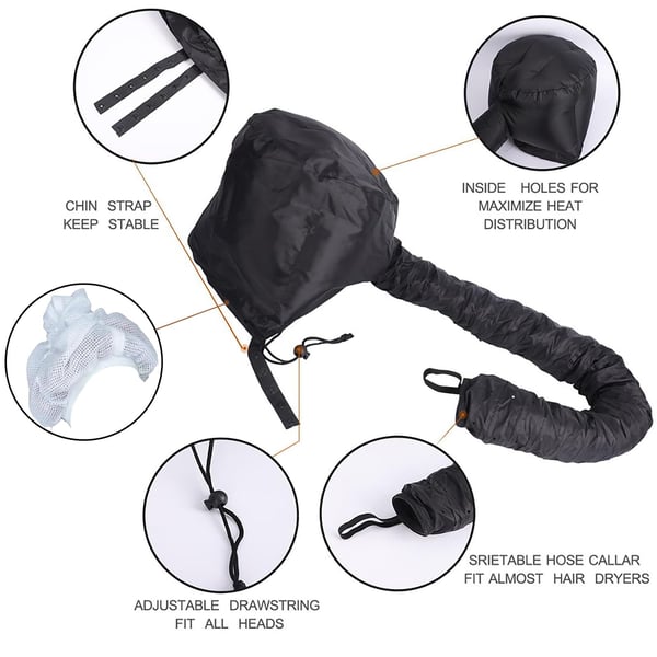 Curly hair drying inside a black hair net plopping cap, emphasizing curl enhancement