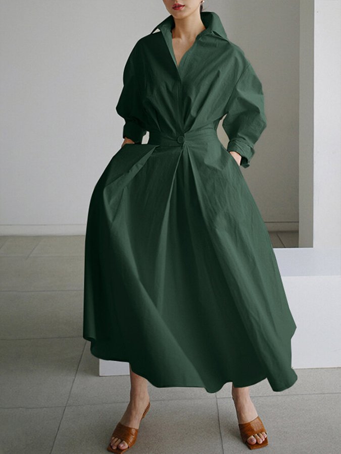 Fashionable women's long dress; a belted shirt maxi dress for comfortable daily wear