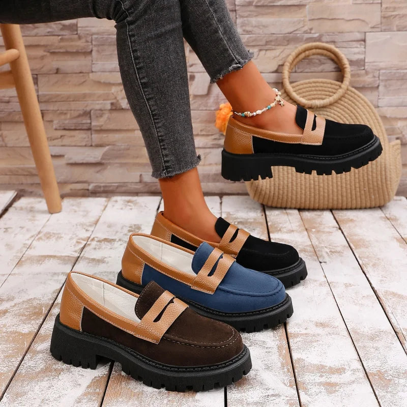 Women's stylish navy platform loafers, designed for ultimate comfort and support