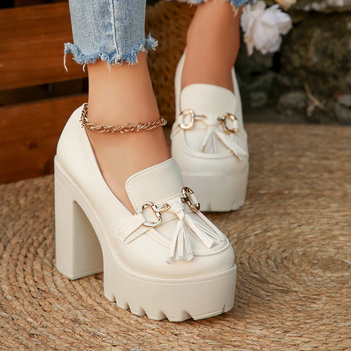 Comfort shoes: white platform loafers for women with a supportive orthopedic insole and durable sole.