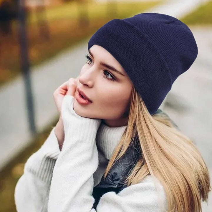 Fuchsia satin-lined beanie for women, warm winter hat that's hair protective