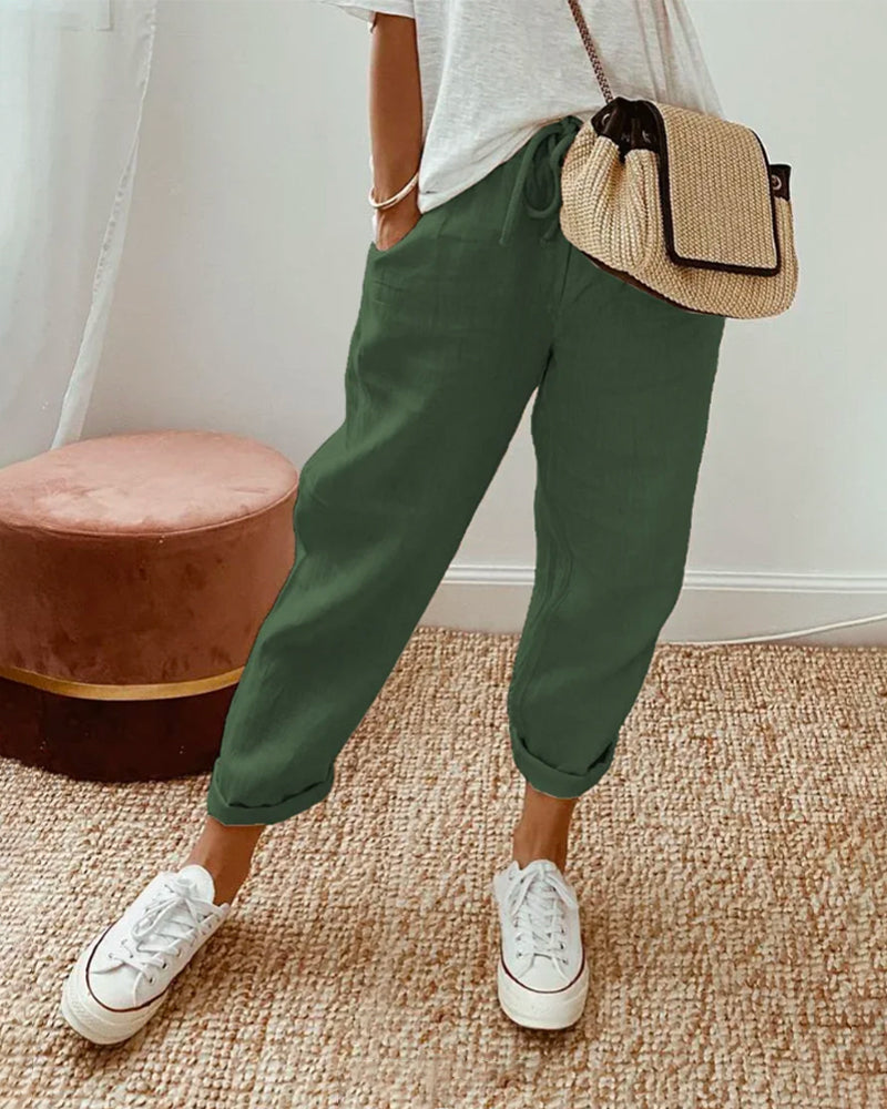 Women's versatile comfort pants, ideal for work or casual outings. Breathable, relaxed fit, full length.
