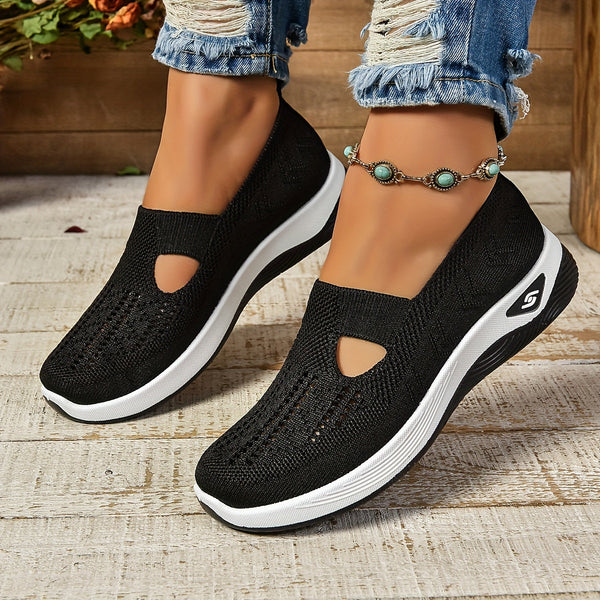Women's breathable knit slip-on walking sneakers, lightweight and comfortable for daily wear