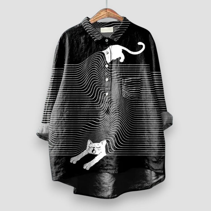 Stylish women's short sleeve dog print top. Casual, relaxed fit graphic tee for playful summer fashion.