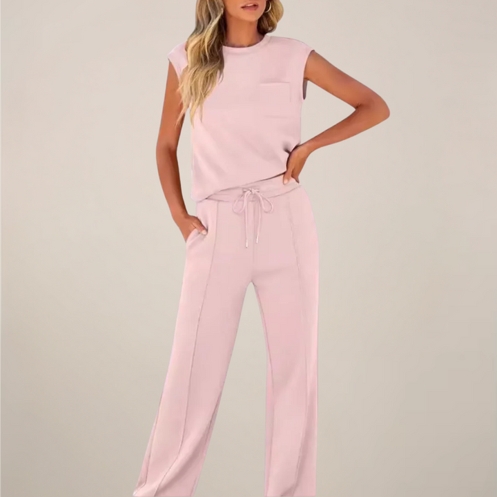 Women's casual drawstring pants set, an ideal comfortable clothing option for spring.