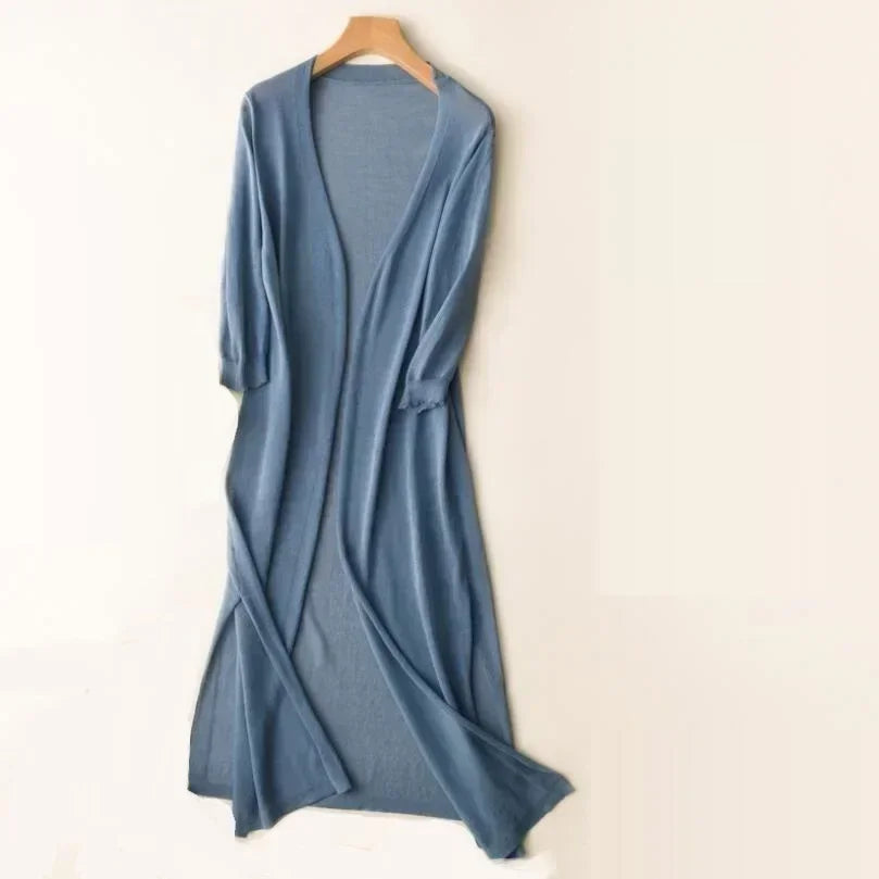 Women's relaxed fit longline cardigan in a soft knit, casual and comfortable for everyday wear.