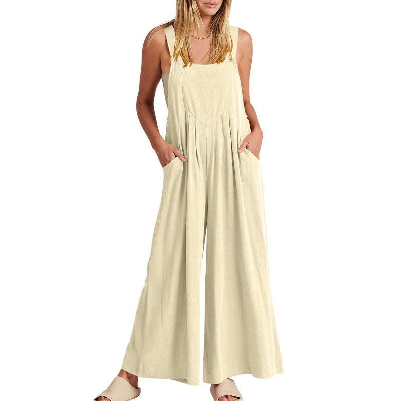 Stylish women's black wide leg sleeveless jumpsuit, a versatile one-piece for summer.