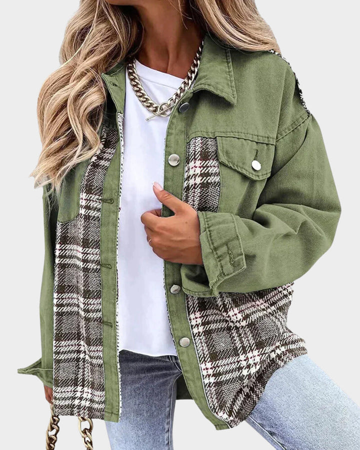 Women's chic denim jacket, versatile outerwear for casual fashion.