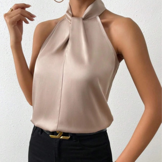 Women's chic twist knot neck top, perfect for elegant everyday wear.