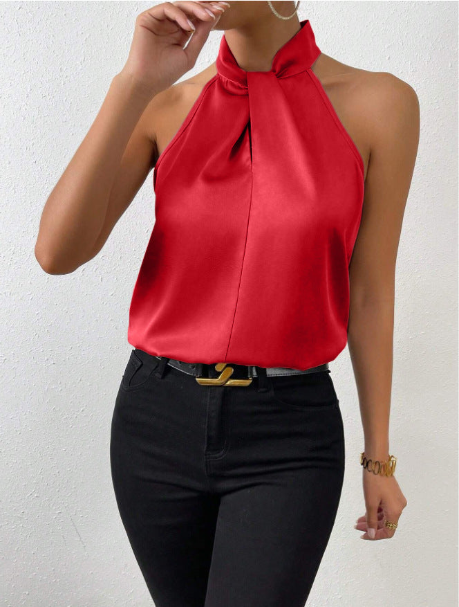 Modern chic women's top with a distinctive twist knot neck design.