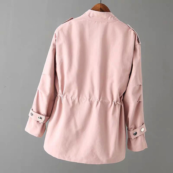Stylish women's utility jacket featuring a prominent zipper, ideal for everyday fashion & seasonal outerwear.