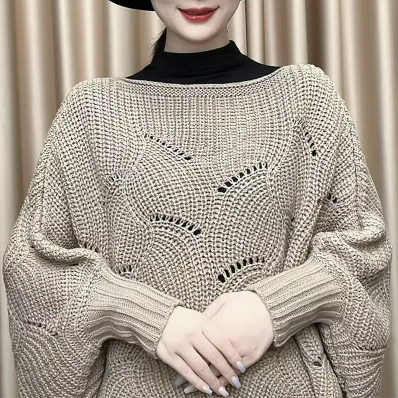 Autumn women's fashion batwing knit shawl sweater, offering a comfortable loose fit