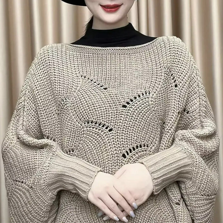 Autumn women's fashion batwing knit shawl sweater, offering a comfortable loose fit