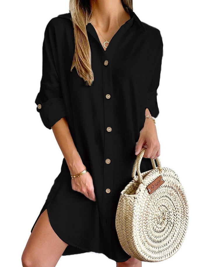 Elegant Claribel button-up shirt dress, a stylish addition to any women's daywear collection.