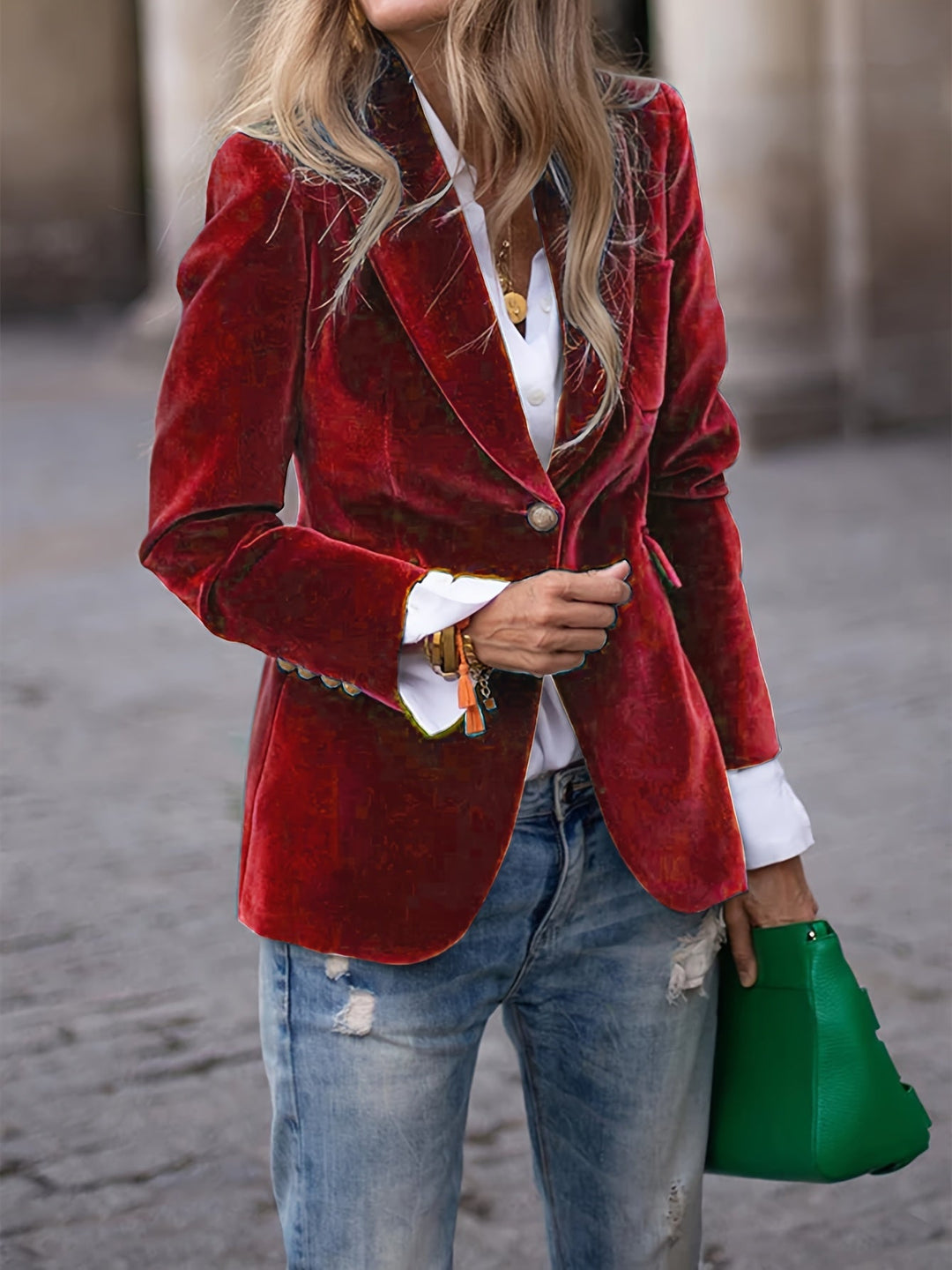 Women's classic button-up blazer, perfect for casual or professional fall and winter wear