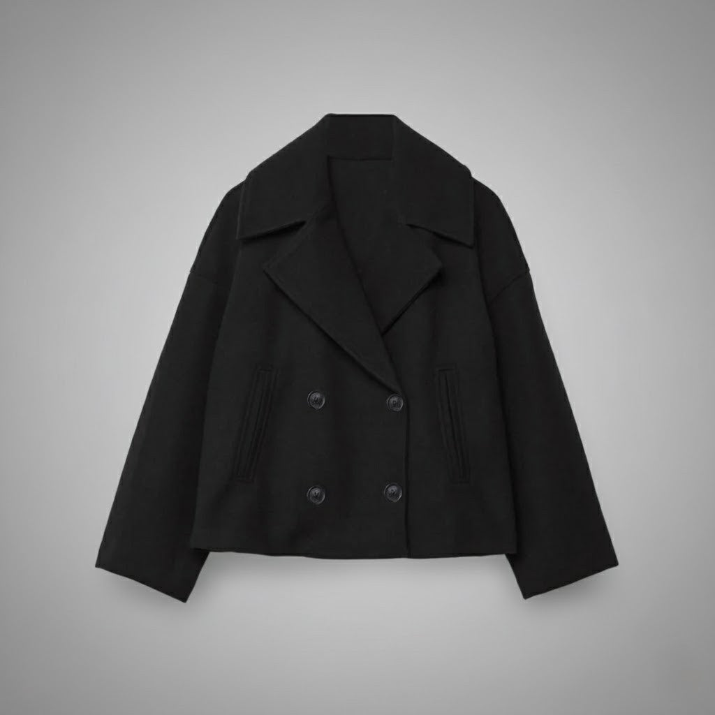 Fashionable women's short jacket featuring a double-breasted design, versatile and elegant.