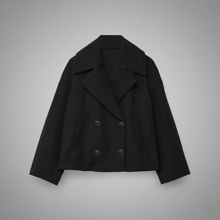 Fashionable women's short jacket featuring a double-breasted design, versatile and elegant.