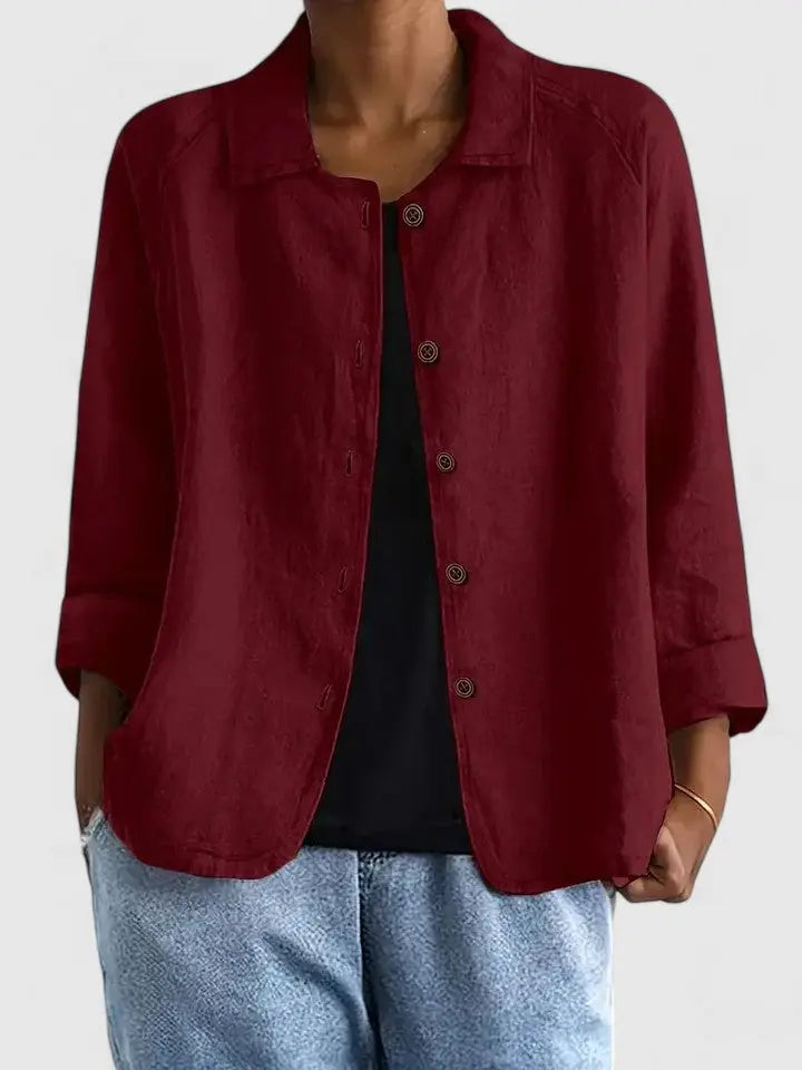 Chic women's light top, an essential layering piece for comfortable spring & fall transitional fashion.