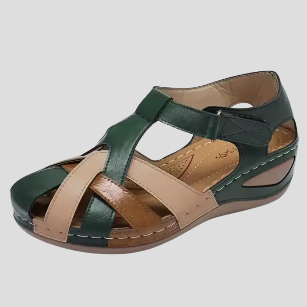 Comfortable women's colorblock closed toe sandals, ideal for everyday wear and spring footwear.