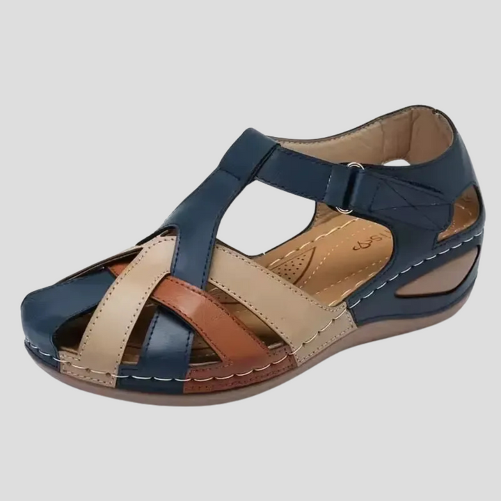 Fashionable women's colorblock closed toe sandals, offering comfort for daily casual wear.
