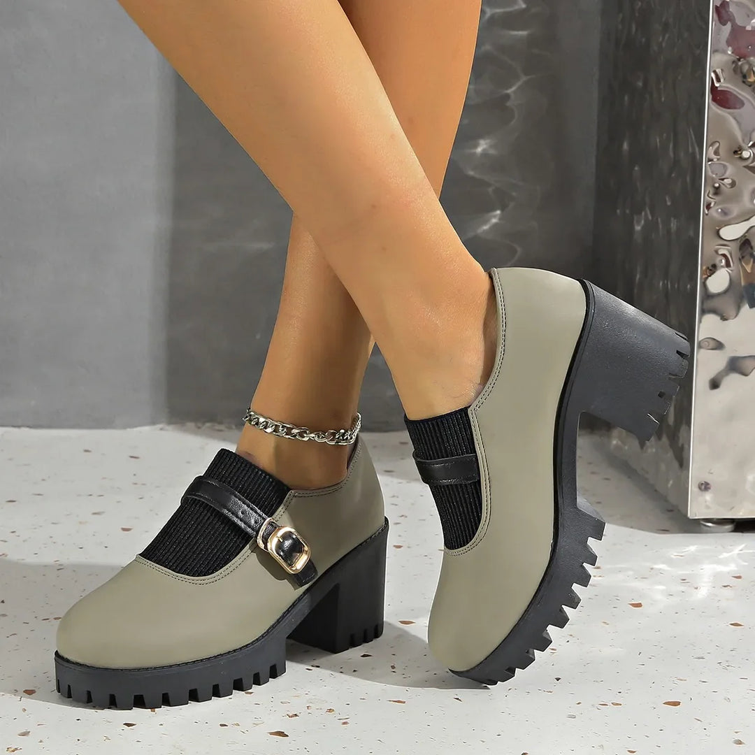 Adjustable strap platform heels, women's, in a comfortable leather design for casual or dress outfits