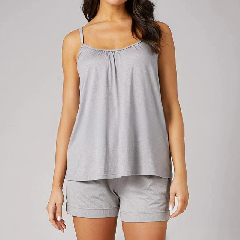 Front view of a minimalist women's comfort tank top, built-in bra, solid purple color