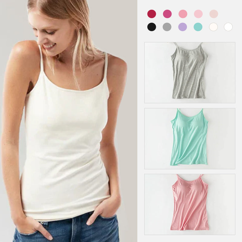 Heather grey cotton blend tank top with built-in bra, women's casual everyday top