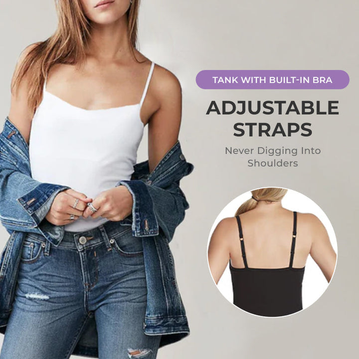 Close-up of women's comfort tank top fabric, showing soft texture and quality stitching