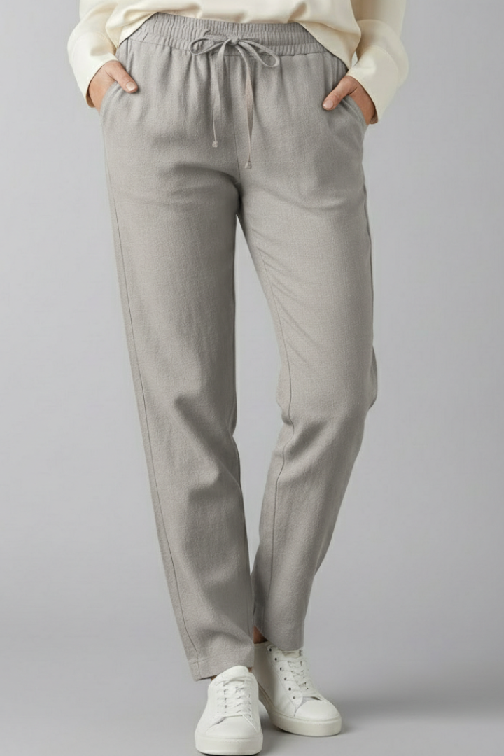 Women's casual ankle pants with a flattering tapered leg, elastic waist, and practical side pockets.
