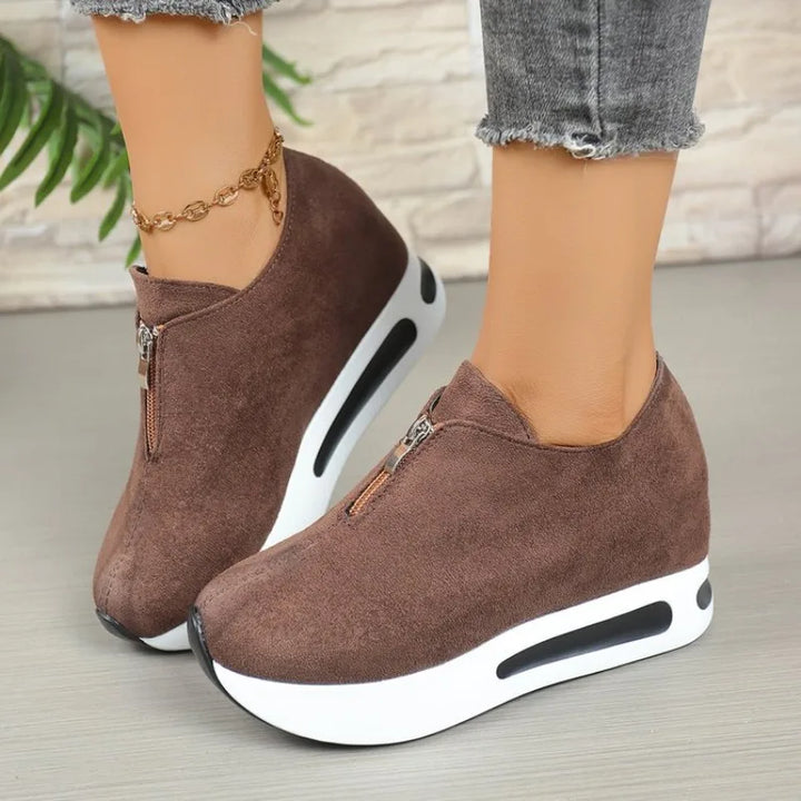 Orthopedic platform shoes for women, designed with a practical front zip and comfort features